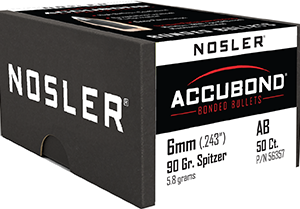 Nosler AccuBond Bullets 6mm 90 gr. Spitzer Point 50 pk.