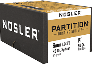 Nosler Partition Bullets 6mm 85 gr. Spitzer Point 50 pk.